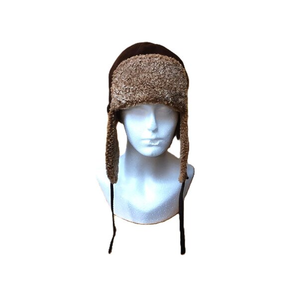 Vintage Brown Sheepskin Aviator Hat Suede Trapper Cap Canada Small Indie Grunge - Picture 1 of 5